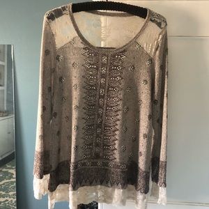Vocal Apparel Long Sleeve Lacey Beaded Top